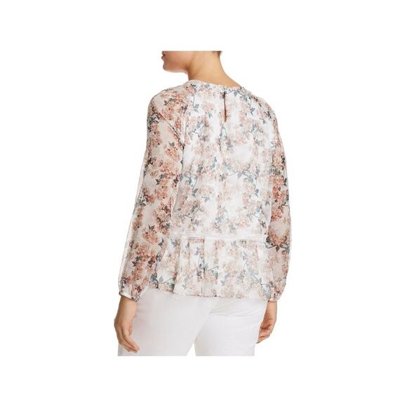 GLAMOROUS CURVE Womens Sheer Crochet Blouson Sleeve Round Neck Peplum Top - Picture 2 of 2